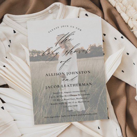 スクリプエレガントト写真オーバーレイカップル赤ちゃんシャワー 招待状