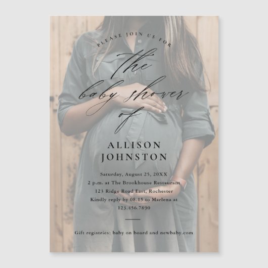 スクリプエレガントト写真オーバーレイ赤ちゃんシャワー マグネット招待状 (正面)