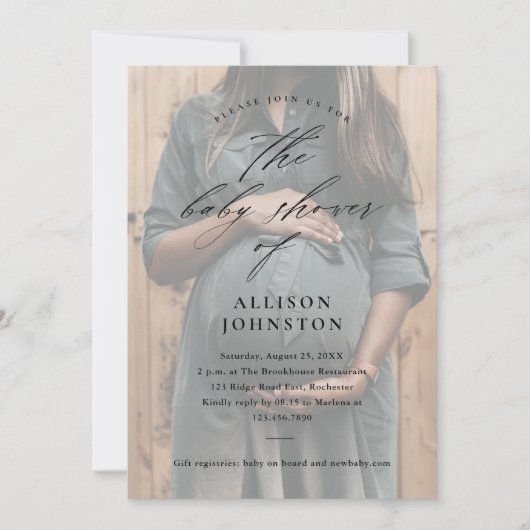 スクリプエレガントト写真オーバーレイ赤ちゃんシャワー 招待状 (正面)