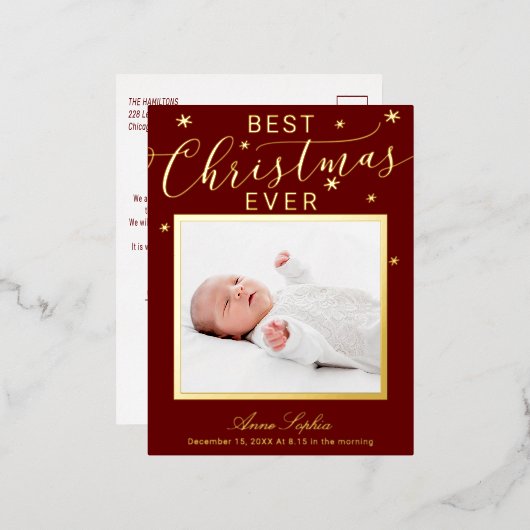 スクリプエレガントト写真クリスマス誕生発表 箔シーズンポストカード (正面/裏面)