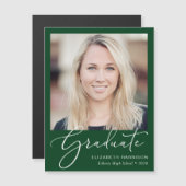 スクリプエレガントト写真グリーン卒業マグネット マグネット招待状 (正面/裏面)