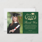 スクリプエレガントト写真グリーン金ゴールド卒業 サンキューカード (正面)