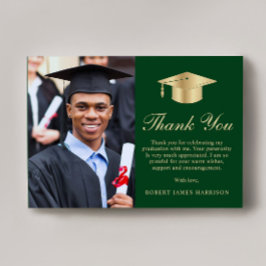 スクリプエレガントト写真グリーン金ゴールド卒業 サンキューカード