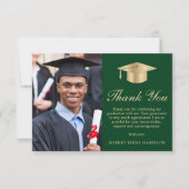 スクリプエレガントト写真グリーン金ゴールド卒業 サンキューカード (正面)