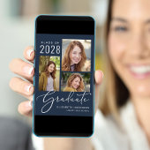 スクリプエレガントト写真コラージュブルー卒業 案内状