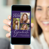 スクリプエレガントト写真コラージュ紫の卒業 案内状