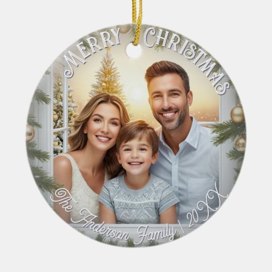 スクリプエレガントト写真スタイリッシュメリークリスマス セラミックオーナメント (正面)