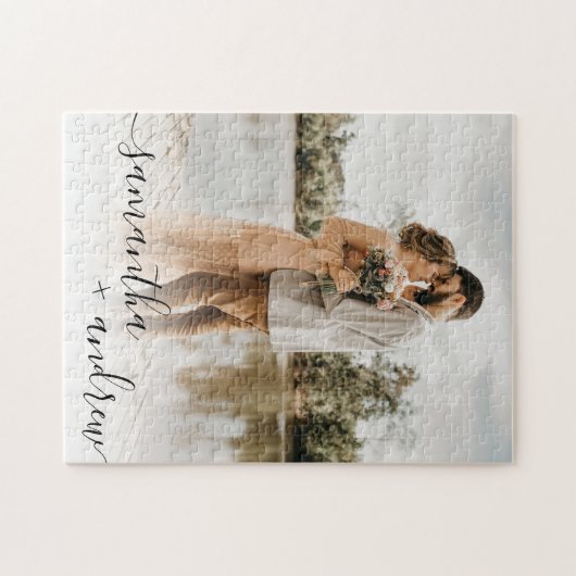 スクリプエレガントト写真タイポグラフィ結婚の形見 ジグソーパズル (横)