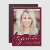 スクリプエレガントト写真ブルゴーニュ卒業マグネット マグネット招待状 (正面/裏面)