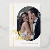 スクリプエレガントト写真ミニマルメリークリスマス 箔シーズンカード (正面)