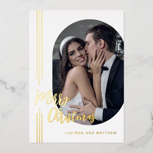 スクリプエレガントト写真ミニマルメリークリスマス 箔シーズンカード (正面)