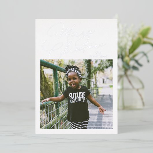 スクリプエレガントト写真メリークリスマス 箔シーズンカード (立ち正面)