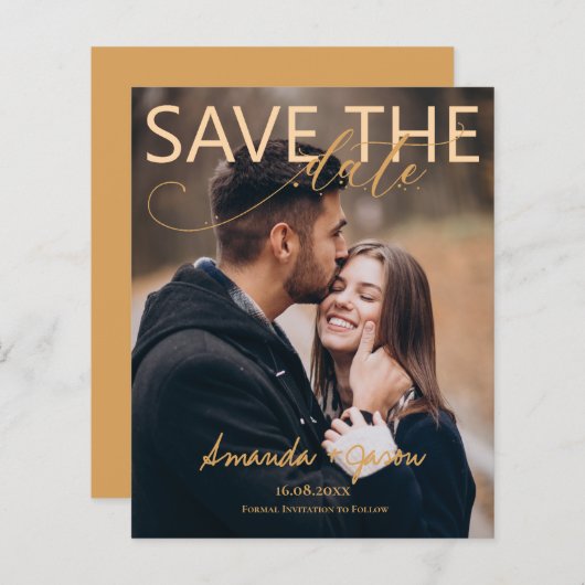 スクリプエレガントト写真モダン結婚式の日付の保存 (正面/裏面)