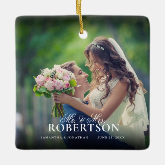 スクリプエレガントト写真新婚クリスマス セラミックオーナメント (正面)