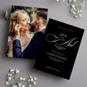 スクリプエレガントト写真白黒の結婚ベースカード 招待状