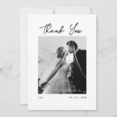 スクリプエレガントト写真白黒結婚の サンキューカード (正面)