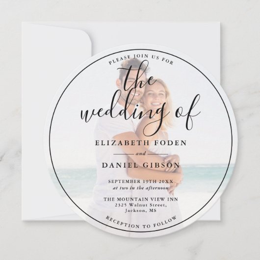 スクリプエレガントト写真結婚の円形 招待状 (正面)