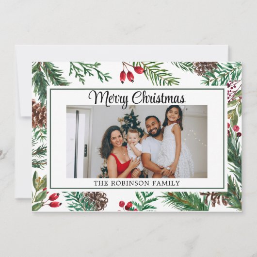 スクリプエレガントト写真赤メリークリスマス シーズンカード (正面)