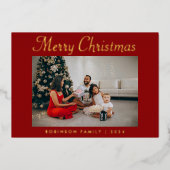 スクリプエレガントト写真赤メリークリスマス 箔シーズンカード (正面)