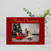 スクリプエレガントト写真赤メリークリスマス 箔シーズンカード (立ち正面)