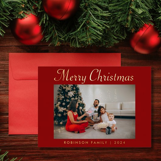 スクリプエレガントト写真赤メリークリスマス 箔シーズンカード