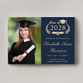 スクリプエレガントト写真青金ゴールド大学卒業 案内状