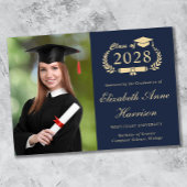 スクリプエレガントト写真青金ゴールド大学卒業 案内状