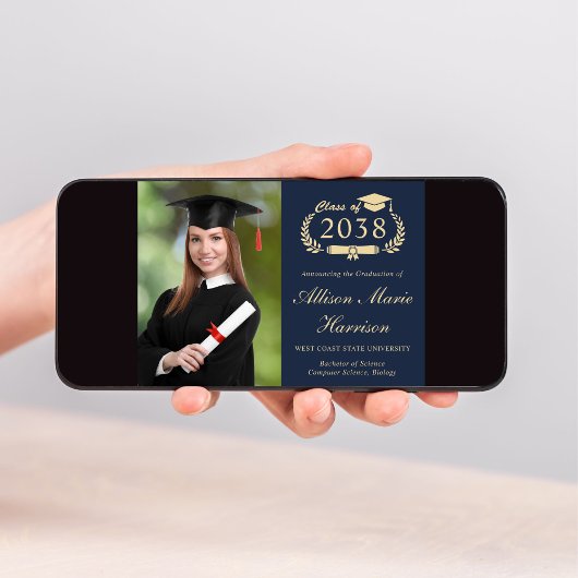 スクリプエレガントト写真青金ゴールド大学卒業 案内状