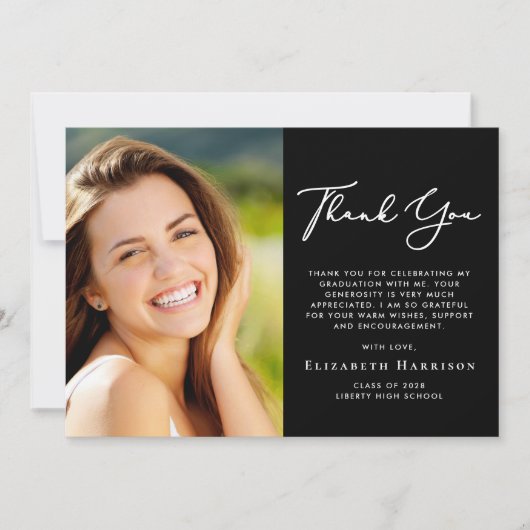 スクリプエレガントト写真黒卒業 サンキューカード (正面)