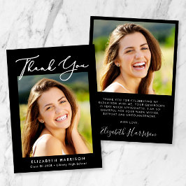 スクリプエレガントト写真黒卒業 サンキューカード