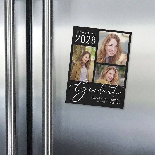 スクリプエレガントト写真黒卒業 マグネット招待状