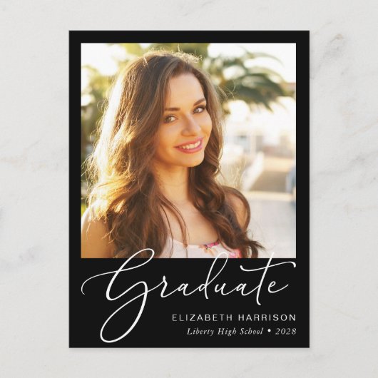 スクリプエレガントト写真黒卒業 案内ポストカード (正面)