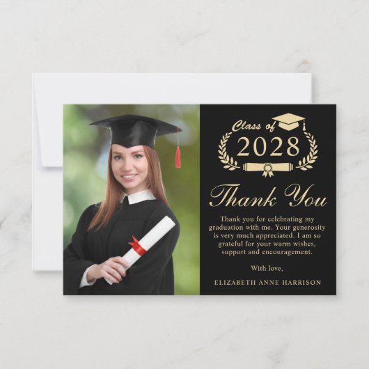 スクリプエレガントト写真黒金ゴールド卒業 サンキューカード (正面)