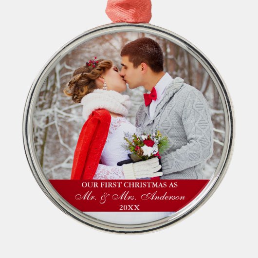 スクリプエレガントト初めてのクリスマス赤 メタルオーナメント (正面)