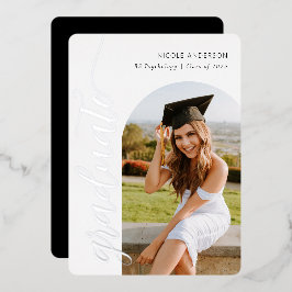 スクリプエレガントト卒業パーティーアーチフォトシルバー 箔招待状