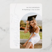 スクリプエレガントト卒業パーティーアーチフォトシルバー 箔招待状 (正面)