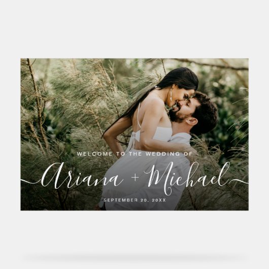 スクリプエレガントト名カスタムの写真結婚の アクリルサイン (正面)