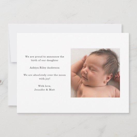 スクリプエレガントト名モダン2枚のフォト誕生 案内状 (裏面)