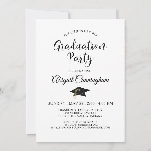 スクリプエレガントト大学院キャップフォト白黒 招待状 (裏面)