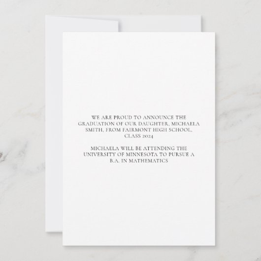 スクリプエレガントト大学院フォトブルー卒業キャップ 案内状 (裏面)