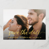 スクリプエレガントト婚約写真の日付を保存 箔シーズンカード (正面)