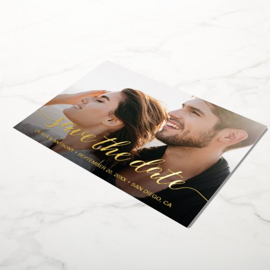 スクリプエレガントト婚約写真の日付を保存 箔シーズンカード (回転した状態)