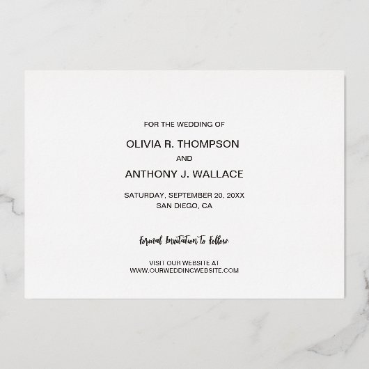 スクリプエレガントト婚約写真の日付を保存 箔シーズンカード (裏面)