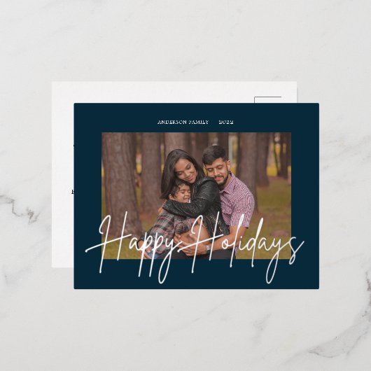 スクリプエレガントト実在・ホイル・ホリデー・フォト・ハガキ 箔招待状ポストカード (正面/裏面)