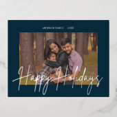 スクリプエレガントト実在・ホイル・ホリデー・フォト・ハガキ 箔招待状ポストカード (正面)