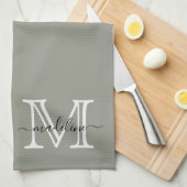 スクリプエレガントト常緑霧モノグラム キッチンタオル (四つ折り)