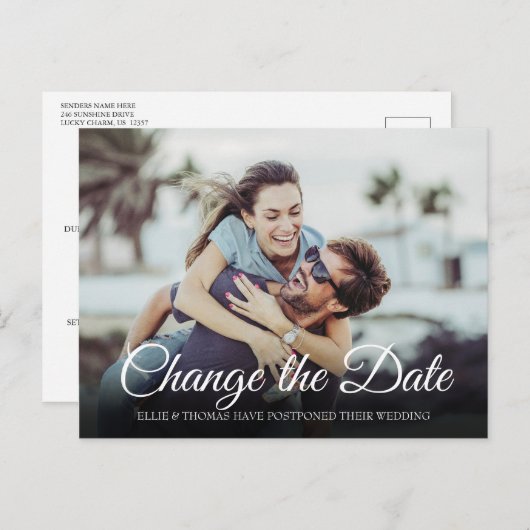 スクリプエレガントト延期された写真の日付の変更 案内ポストカード (正面/裏面)