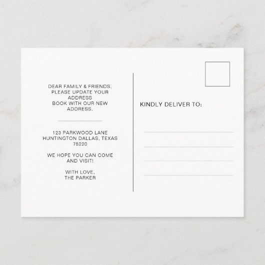 スクリプエレガントト引っ越しました新しいホームフォト移動 案内ポストカード (裏面)