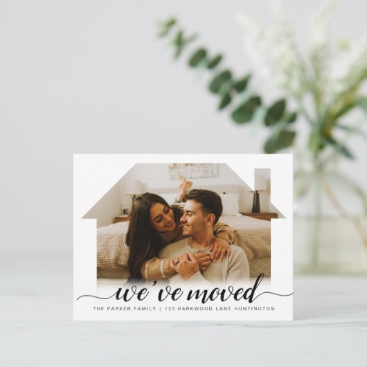 スクリプエレガントト引っ越しました新しいホームフォト移動 案内ポストカード (スタンド正面)