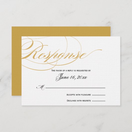 スクリプエレガントト応答カード – 金ゴールドと黒 出欠カード (正面/裏面)